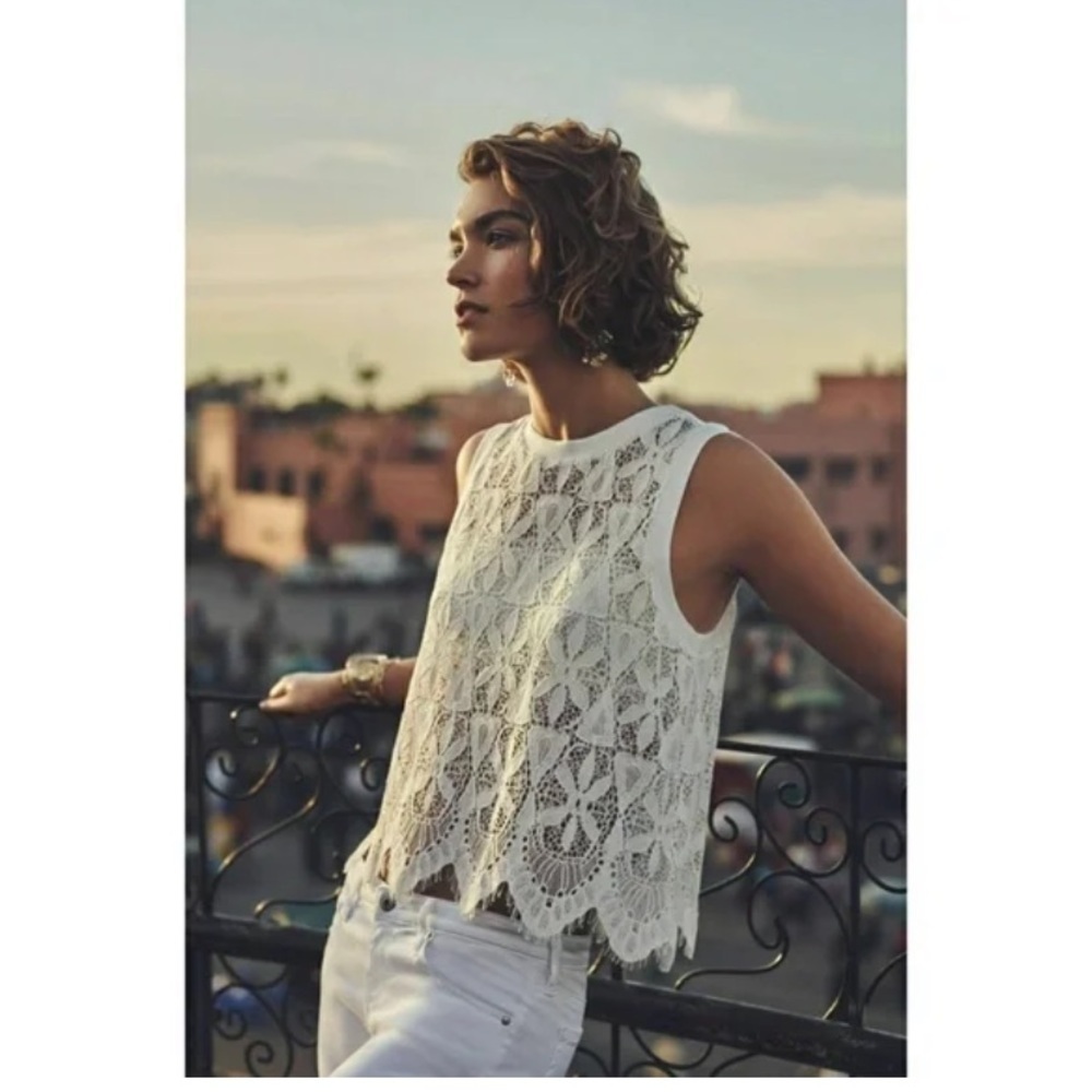 Deletta Anthro Boho White Lace Scalloped Tank Top XS